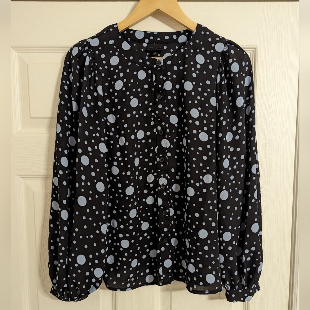 Who What Wear Blouse black and blue polka dot button front size small